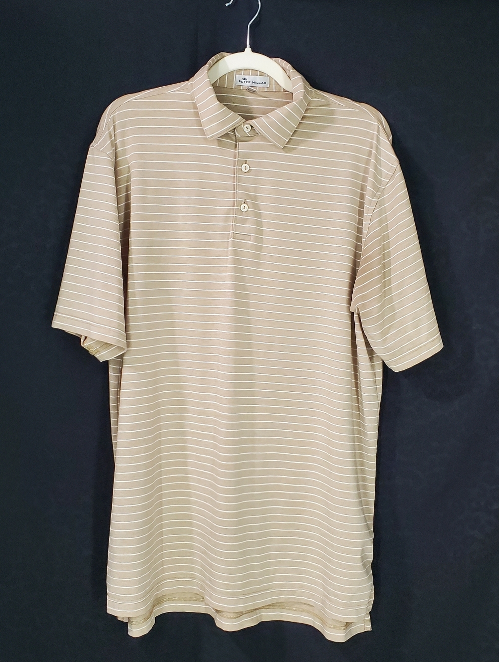 Peter Millar Beige Striped Polo Shirt Golf Business Casual
